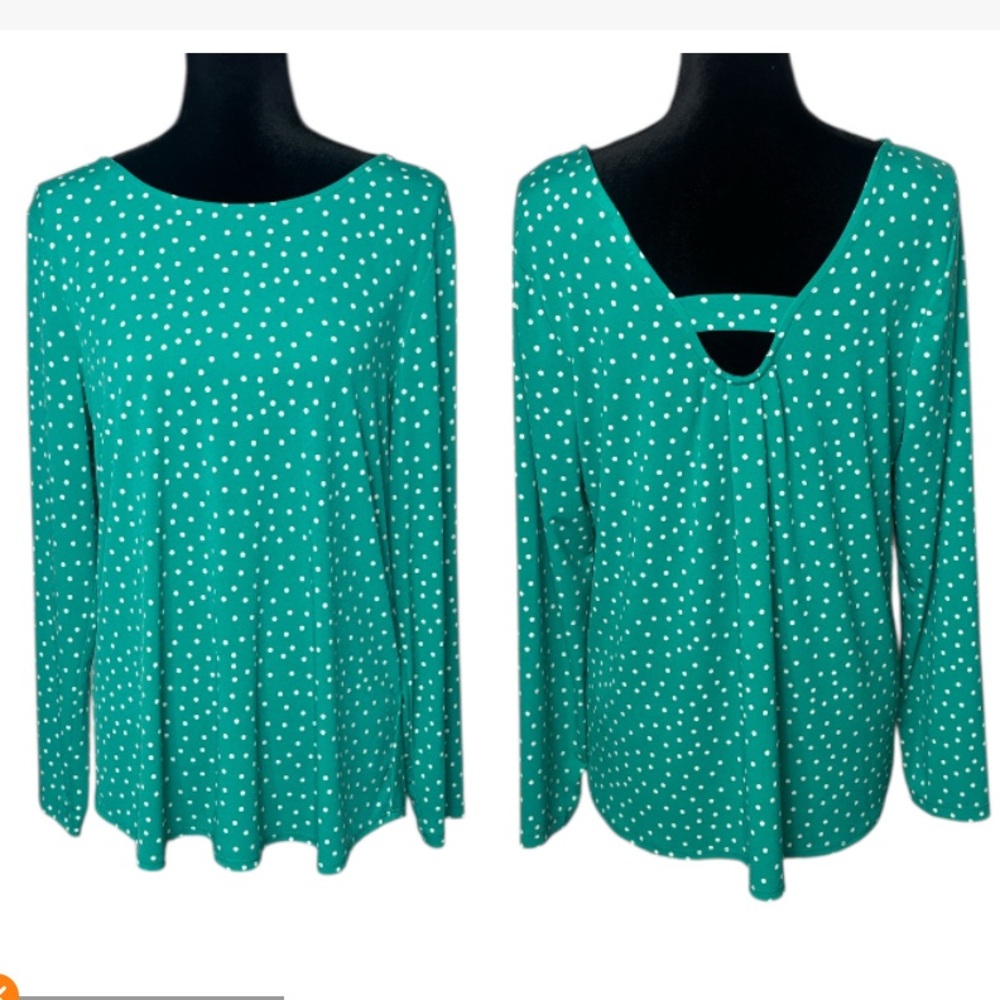 Susan Graver - Teal Polka Dot Liquid Knit Top w/ Keyhole Back - Size Medium